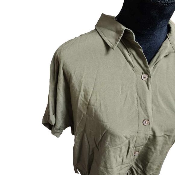 Old Navy Green Large Collared Cropped Rayon Top - Picture 4 of 9